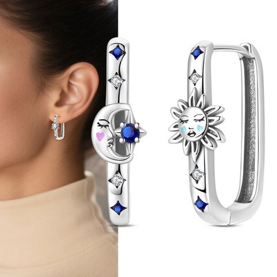 KUNSIR 925 Sterling Silver Star and Moon Square Hoop Earrings for Women Gifts