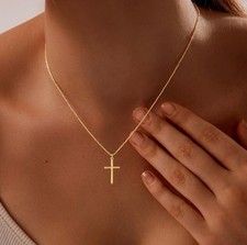 14K Gold Cross Necklace Chain for Women Dainty Minimalist Simple Cross Pendant