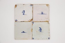 18th Century Set of Four Delft Tiles, Earthenware