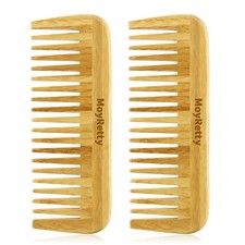 2 Pieces Bamboo Hair Comb Wide Tooth Brush Handmade of Natural Bamboo Wood An...