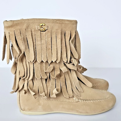 Gucci Girls Suede Leather Boots w/Fringe 285281 Sz 27/US 10.5 Oatmeal Tan 1838