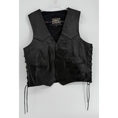 First Genuine Leather US Marines Biker Vest Black XL Embossed Eagle Side Lace