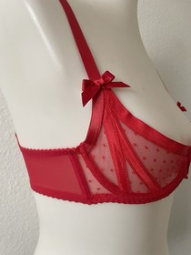 Agent Provocateur Bra Women Sz 32B Ellora Demi Polka Dot Sheer Red Lingerie