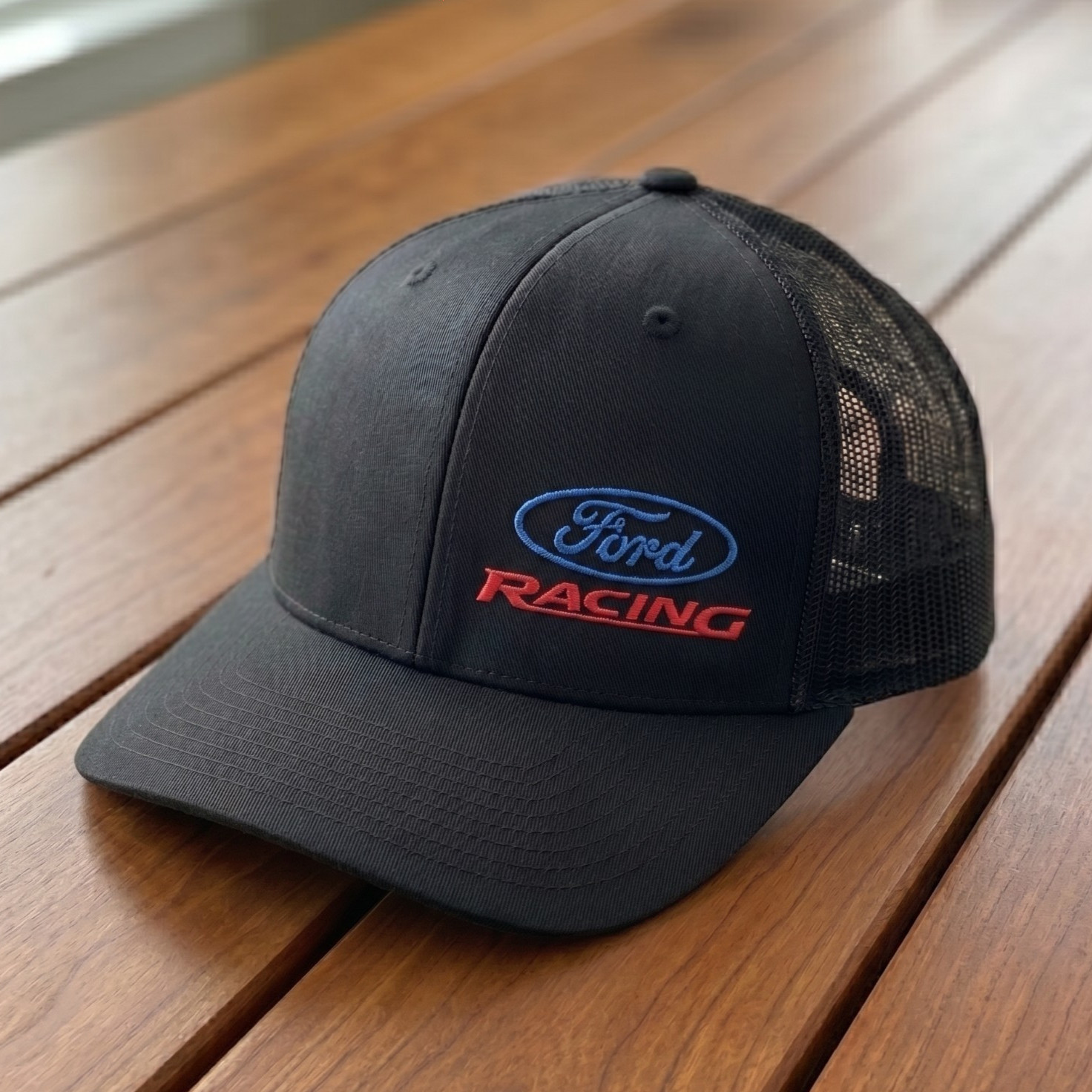 Ford Racing Embroidered Trucker Hat, Black Mesh Back Snapback