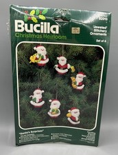 Bucilla Christmas Heirloom Jeweled Ornaments Kit Santas Surprises 82013 VTG