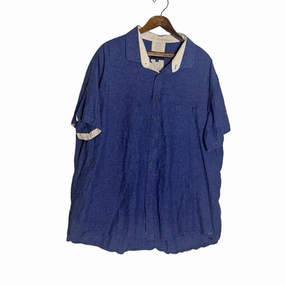 Navy Blue Linen Blend Short Sleeve Shirt Button Up Daniel Hechter Men's 3X Camp
