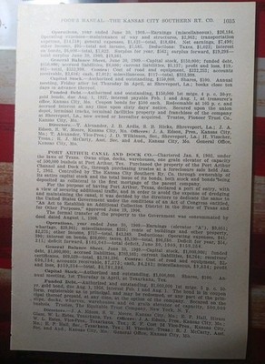 ~1910 Railroad Report PORT ARTHUR CANAL & DOCK COMPANY Texas Port of Entry 