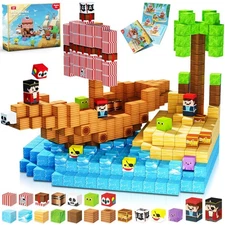 Magnetic Blocks - 100PCS Build Pirate-Ship World Set - Magnetic Building Cube...