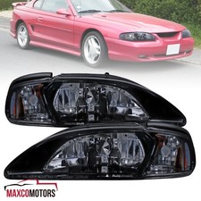 Fits 1994-1998 Ford Mustang 1pc Style Black Smoke Headlightssignal Lamps Lr Fits 1994-1998 Ford Mustang 1pc Style Black Smoke Headlightssignal Lamps Lr