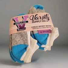 Varsity Supply Co Girls Sport Socks Blue 6 Pair Shoe Size 10.5-4 Sock Size 6-8.5
