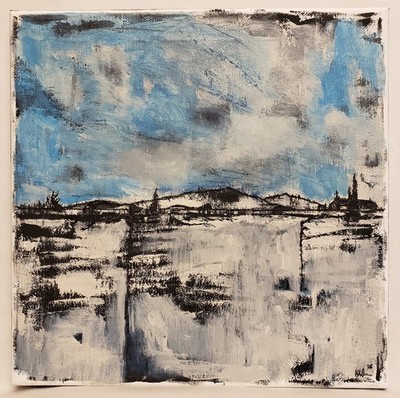 No656 Original Abstract Minimal Impressionistic Landscape Painting By K.A.Davis 