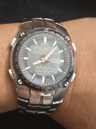 Vintage SEIKO Sportura H023-00C0 WorldTime Quartz Men's Watch works