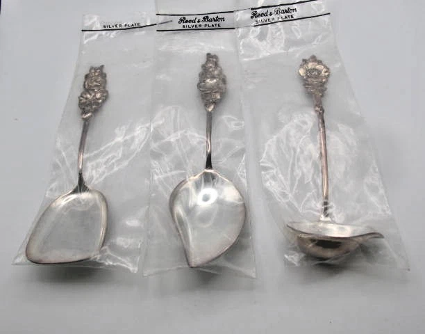 NOS Reed & Barton Silverplate 3pc Hostess Serving Utensils Spoon Ladel Shovel
