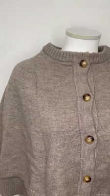 ZARA MINK WOOL BLEND KNIT CAPE JACKET BUTTON UP ROUND NECK PONCHO
