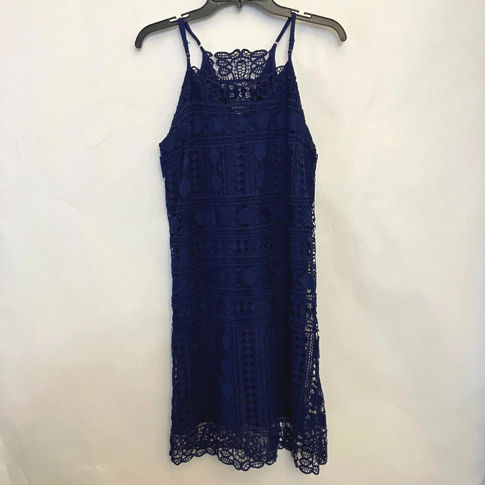 Francesca's Mujer Med. Vestido de encaje a ganchillo azul marino boho fiesta boda costero Foto 4 de 4