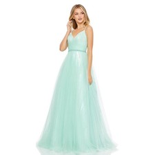 Mac Duggal Surplice Bodice Criss Cross Back Dress 67565 Size 4 Mint