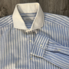 Ermenegildo Zegna Mens Contrast Collar Striped Button Down Dress Shirt 41/16