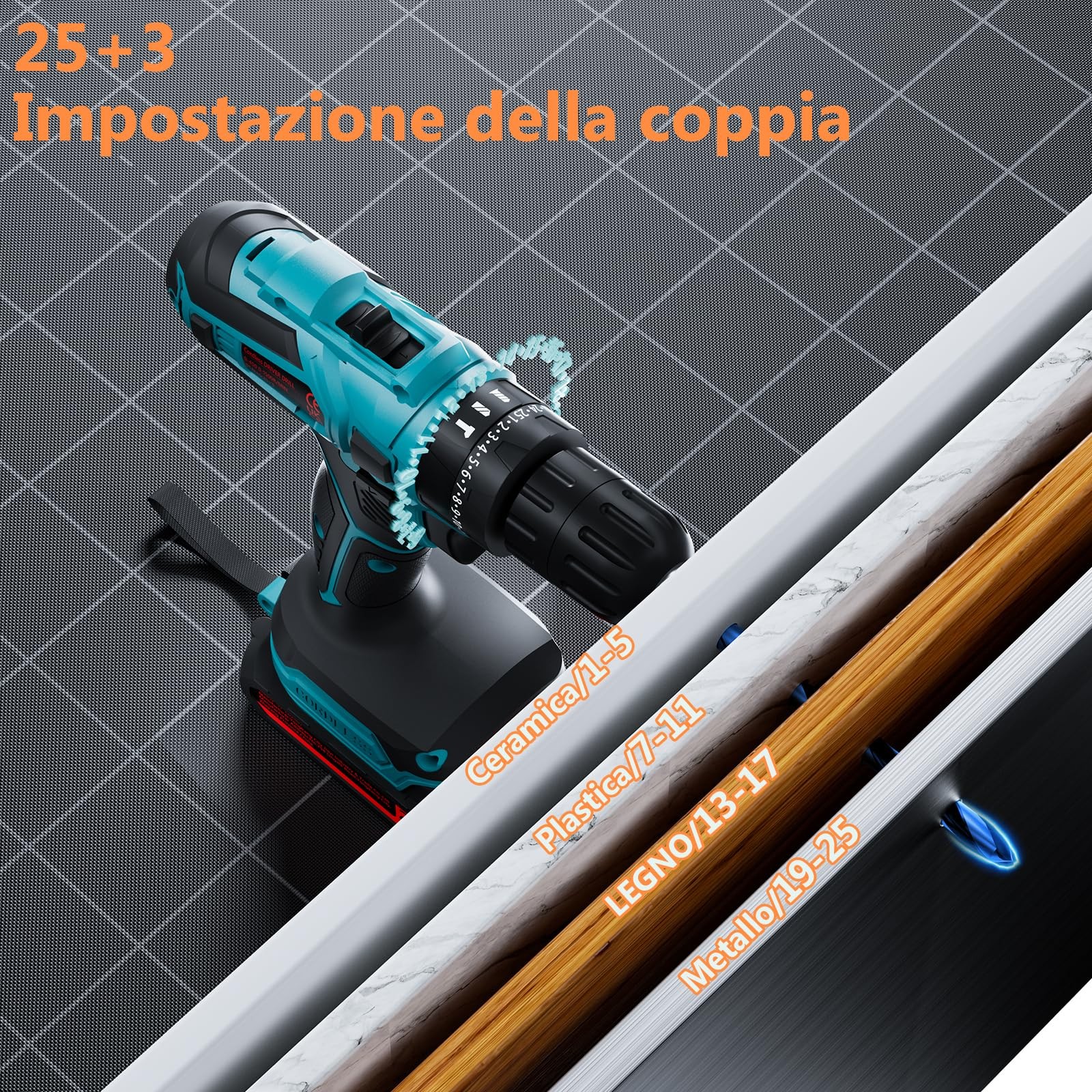 Olubfdh Trapano Avvitatore Batteria 21V con 1×2000mAh Batterie (Blu) coppia 45 foto 6
