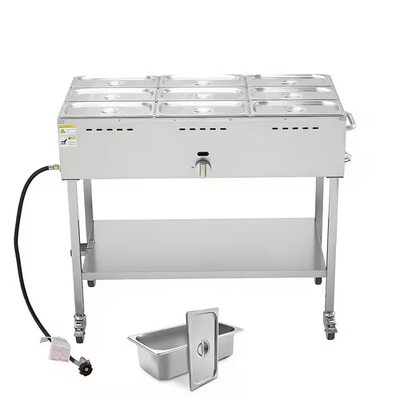 #ad 9 Pan Commercial Propane Steam Table LP Gas Outdoor Soup Warmer with Drain Valv $470.39