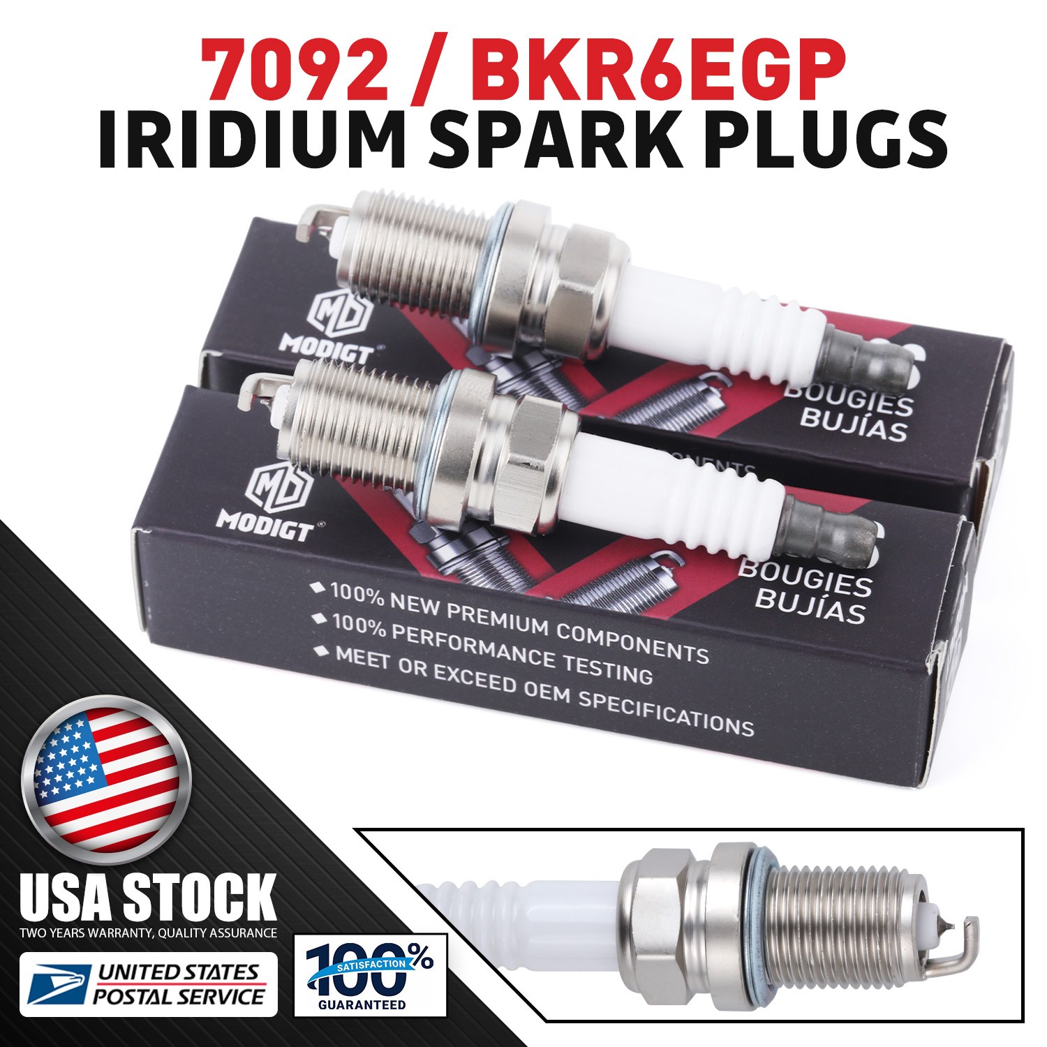 OEM Quality NEW 2 Pcs Iridium IX Spark Plugs For NGK BKR6EGP 7092 Spark Plugs US