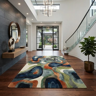 Tapis en laine touffeté à la main 8 x 10 tapis abstrait moderne fait main - Photo 1/4