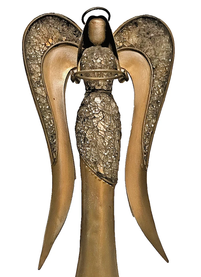 Ángel con alas candelabro votivo oro imitación piedras preciosas 20" cerámica metal Foto 2 de 4