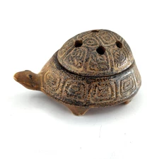 Ceramic Turtle Incense Burner Lidded Figurine Pottery 4" Decorative