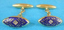 Superb  Antique 18 Carat Gold Enamel Cufflinks Diamonds 11 Grams C1910