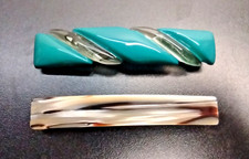 2- VINTAGE Women's Hair Clip Barrette  Metal Snap  Made in France  3 1/2 Inch