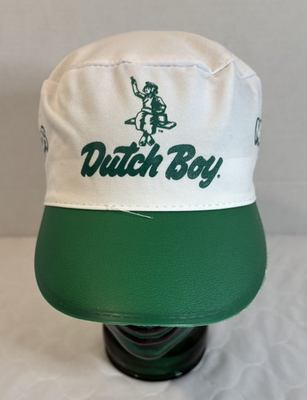 #ad Vintage Menards Dutch Boy Paint Hat Cap Green White Fitted $16.00