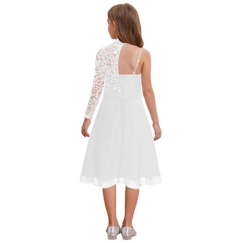 Kids Girls One Shoulder Single See-through Lace Sleeve High Waist Knee Length - Bild 14 von 51