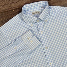 Collars  Co Mens SMALL Apex Performance Dress Shirt Light Blue Gingham Stretch