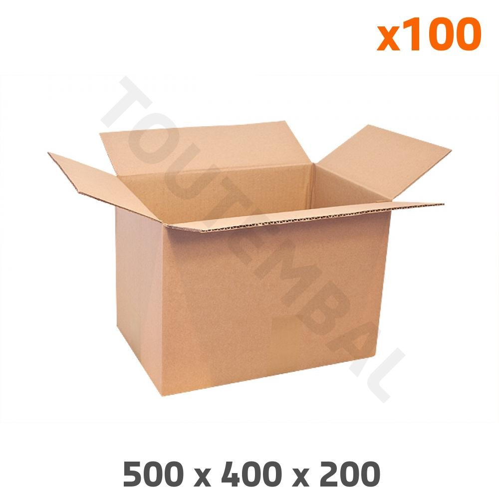 Caisse carton simple cannelure 500x400x200 mm idéale pour déménagement et stock