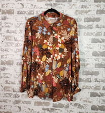 Susan Graver Floral Bird Print Woven Button-U...