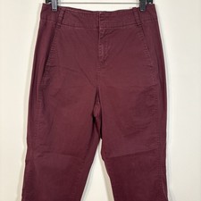A New Day Chino Stretch Pants High Rise Straight Hip Thigh Burgundy Wine Size 8
