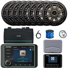 Kicker KMC5 Marine Receiver W/Controller, 8x 6.5" 150W Speakers, 8-Channel Amp