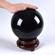 LONGWIN 200MM Black Crystal Ball 7.87Inch Glass Sphere Photo Prop Free Stand