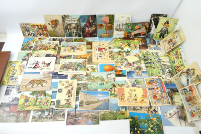 Large Vintage Postcard Album Lot Anthropomorphic Cat Comic Travel Europe Airmail