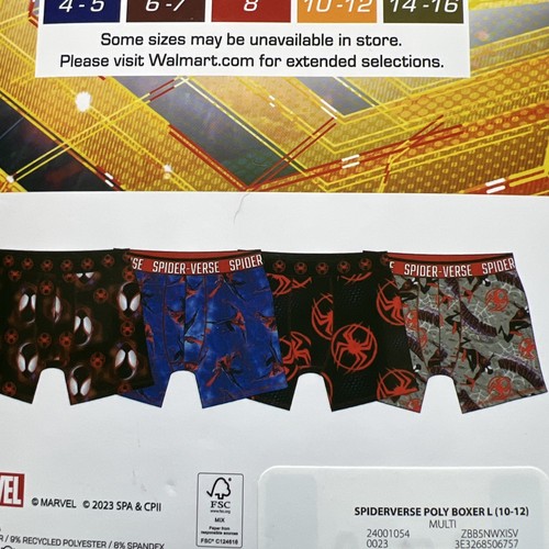 Marvel Spiderman Boys L 10-12 Athletic Boxer Briefs Underwear, 4pk Spider Verse - Picture 5 of 5