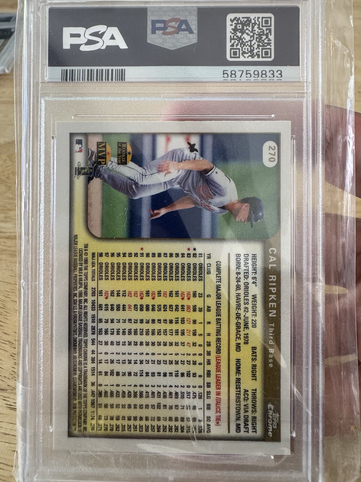 CAL RIPKEN JR 1999 TOPPS CHROME 270 BALTIMORE ORIOLES HOF PsA 9 view 2