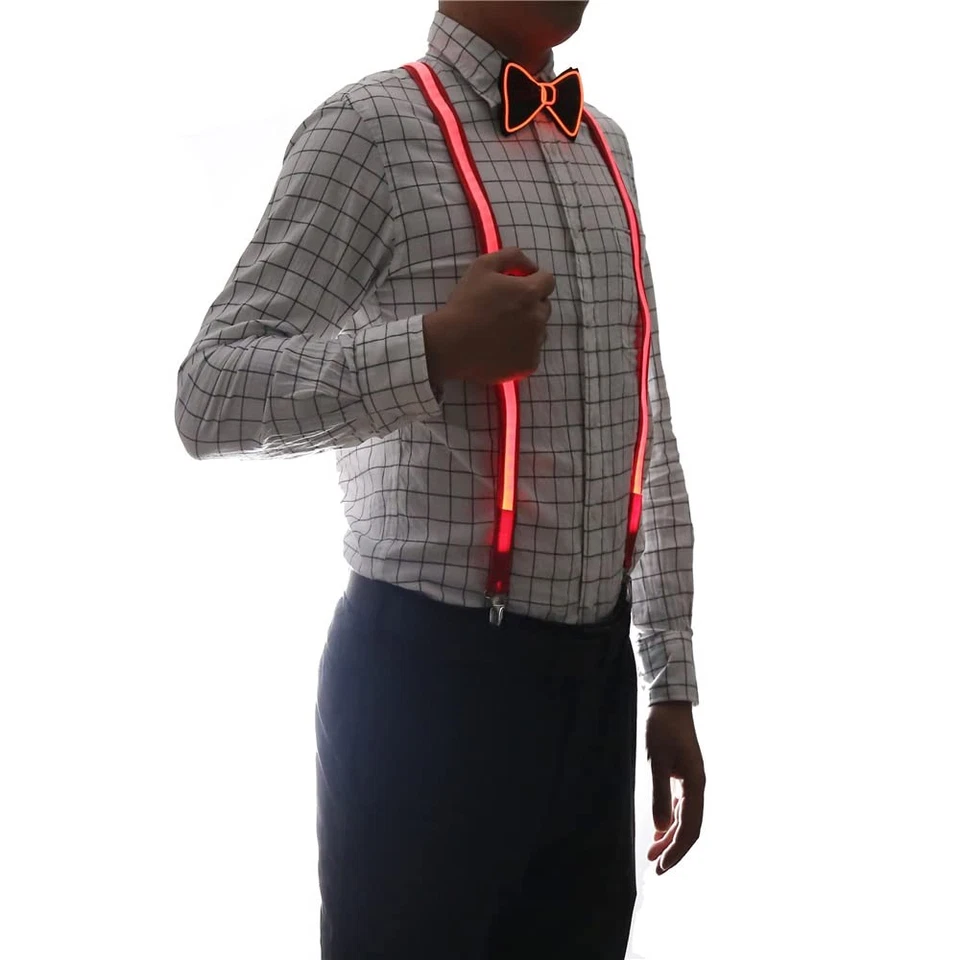 Combo de tirantes y pajarita LED iluminados para hombre para trajes rave de fiesta brillantes Foto 3 de 3