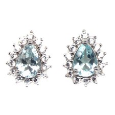 925 Sterling Silver 5 x 7 MM. Aqua Blue Aquamarine Cubic Zirconia Earrings