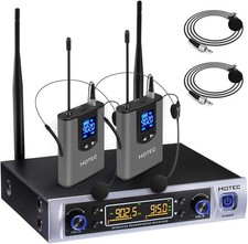 Dual Wireless Microphone System with Lapel Lavalier and Headset Microphones