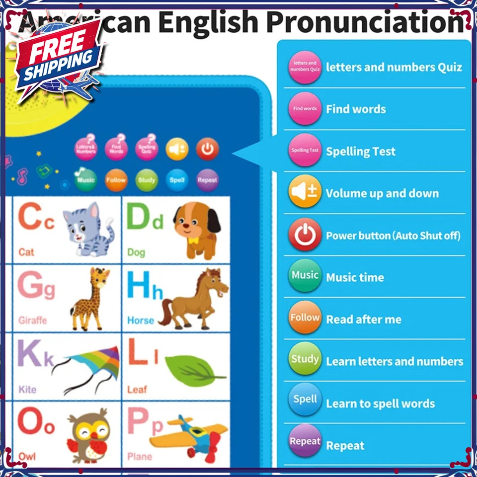 Electronic Alphabet Talking Chart ABC Letters 123s Music Wall Poster English - Bild 2 von 4