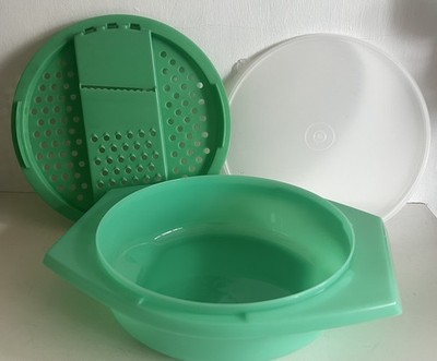 Vintage Tupperware 786 grüne Schüssel mit Deckel & aufsteckbarem Zerkleinerer/Reibe 
