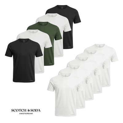 SCOTCH & SODA Hochwertiges 5er Pack Basic T-Shirt Schwarz Weiß Grün Gr. S-XL NEU