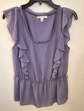 Banana Republic 100 Silk Lavender Short Flutter Sleeve Ruffled Blouse Sz S EUC