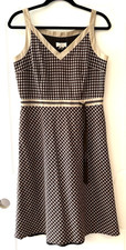 VTG Ann Taylor LOFT Brown Tan Polka Dot V-Neck Lined Dress Size 8 Sleeveless