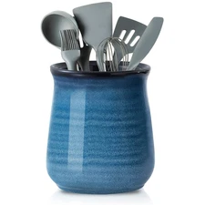 Extra Large Utensil Holder Crock for Kitchen Counter - 7.1” x 5.9” Vintage Fa...