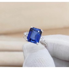 Blue sapphire ring, Octagon Blue sapphire ring, 925 sterling silver ring,